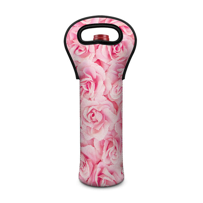 Pink Rose Print Single Neoprene Wine Tote
