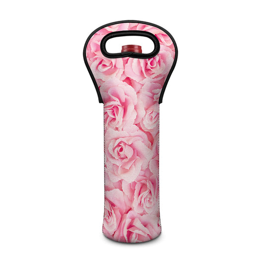 Pink Rose Print Single Neoprene Wine Tote