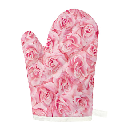 Pink Rose Print Single Oven Mitt