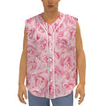Pink Rose Print Sleeveless Baseball Jersey