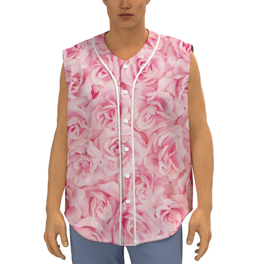 Pink Rose Print Sleeveless Baseball Jersey