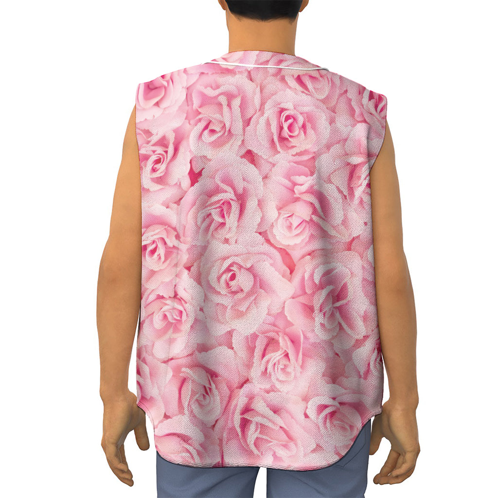 Pink Rose Print Sleeveless Baseball Jersey