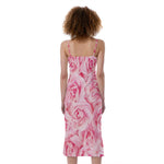 Pink Rose Print Slim Fit Midi Cami Dress