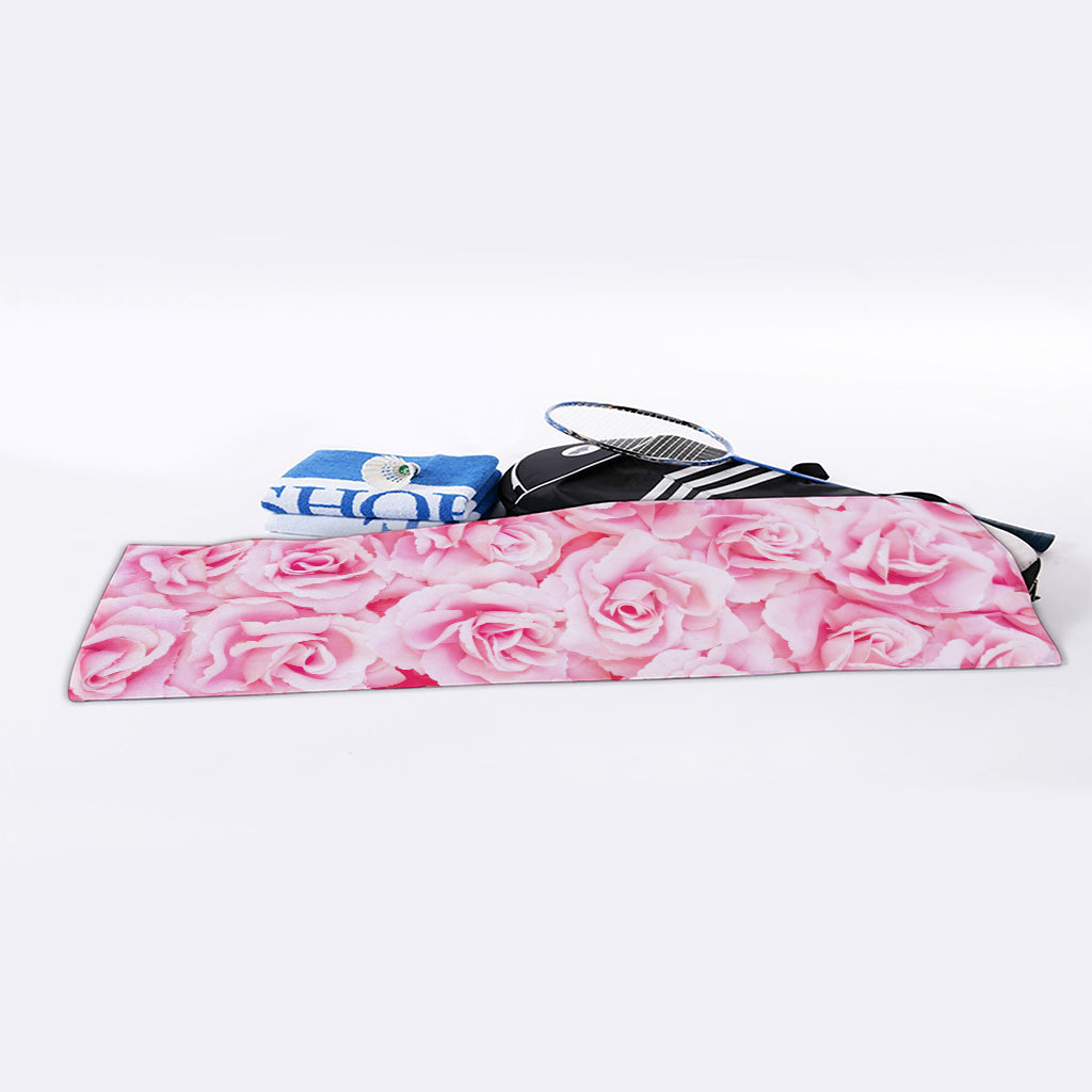 Pink Rose Print Sports Towel