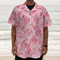 Pink Rose Print Textured Short Sleeve Shirt
