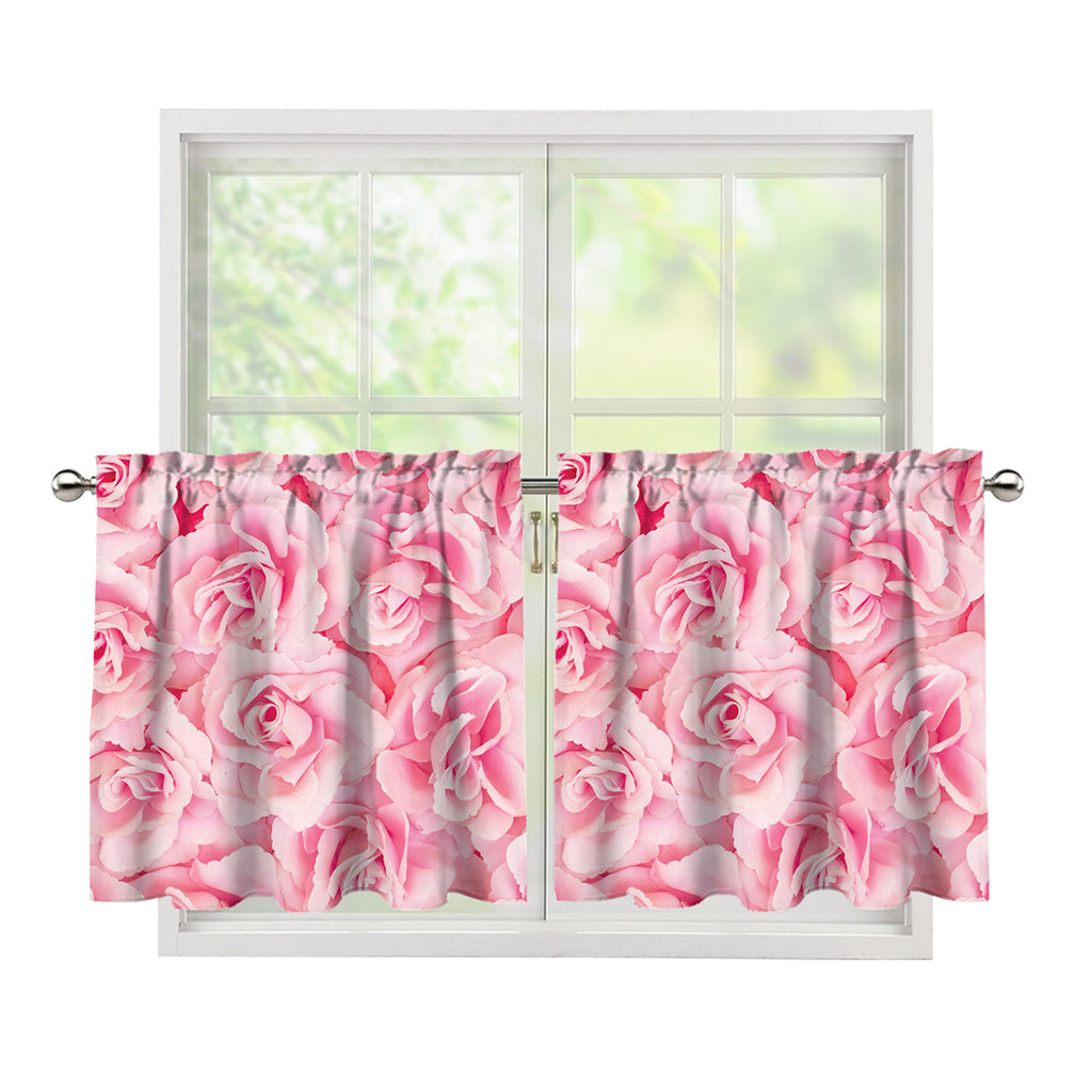 Pink Rose Print Tier Curtains