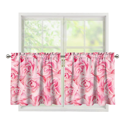 Pink Rose Print Tier Curtains