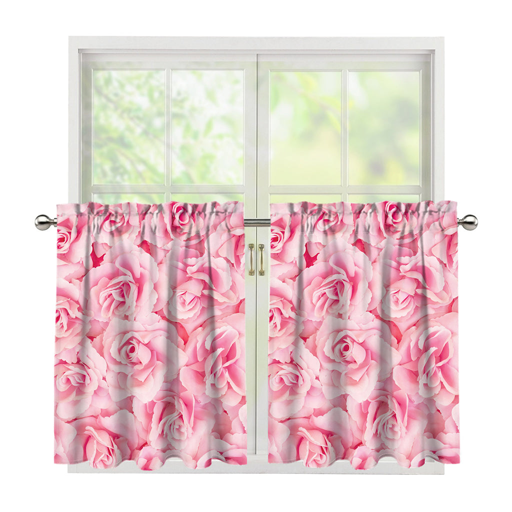 Pink Rose Print Tier Curtains
