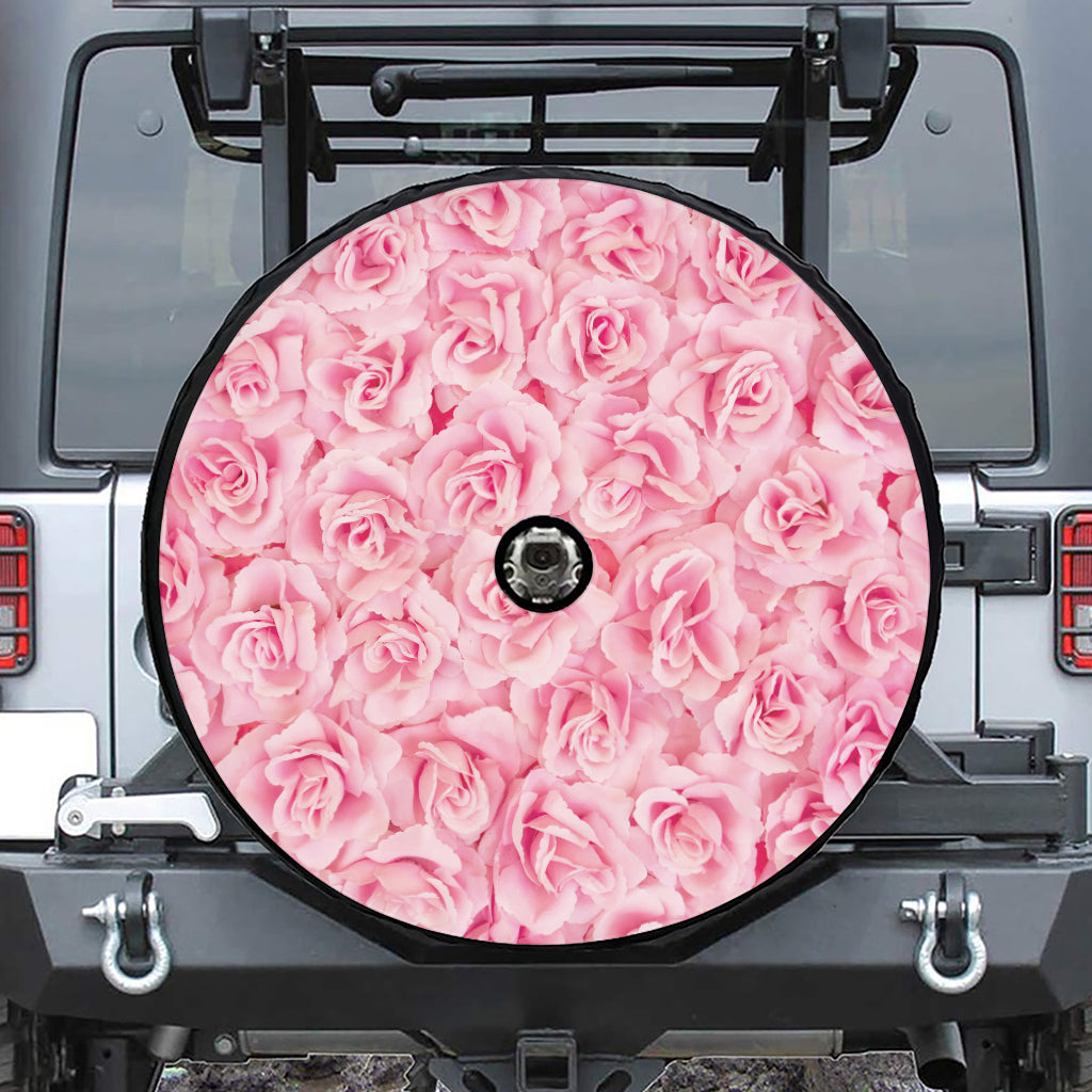 Pink Rose Print Tire Cover With Camera Hole