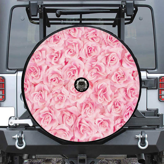 Pink Rose Print Tire Cover With Camera Hole