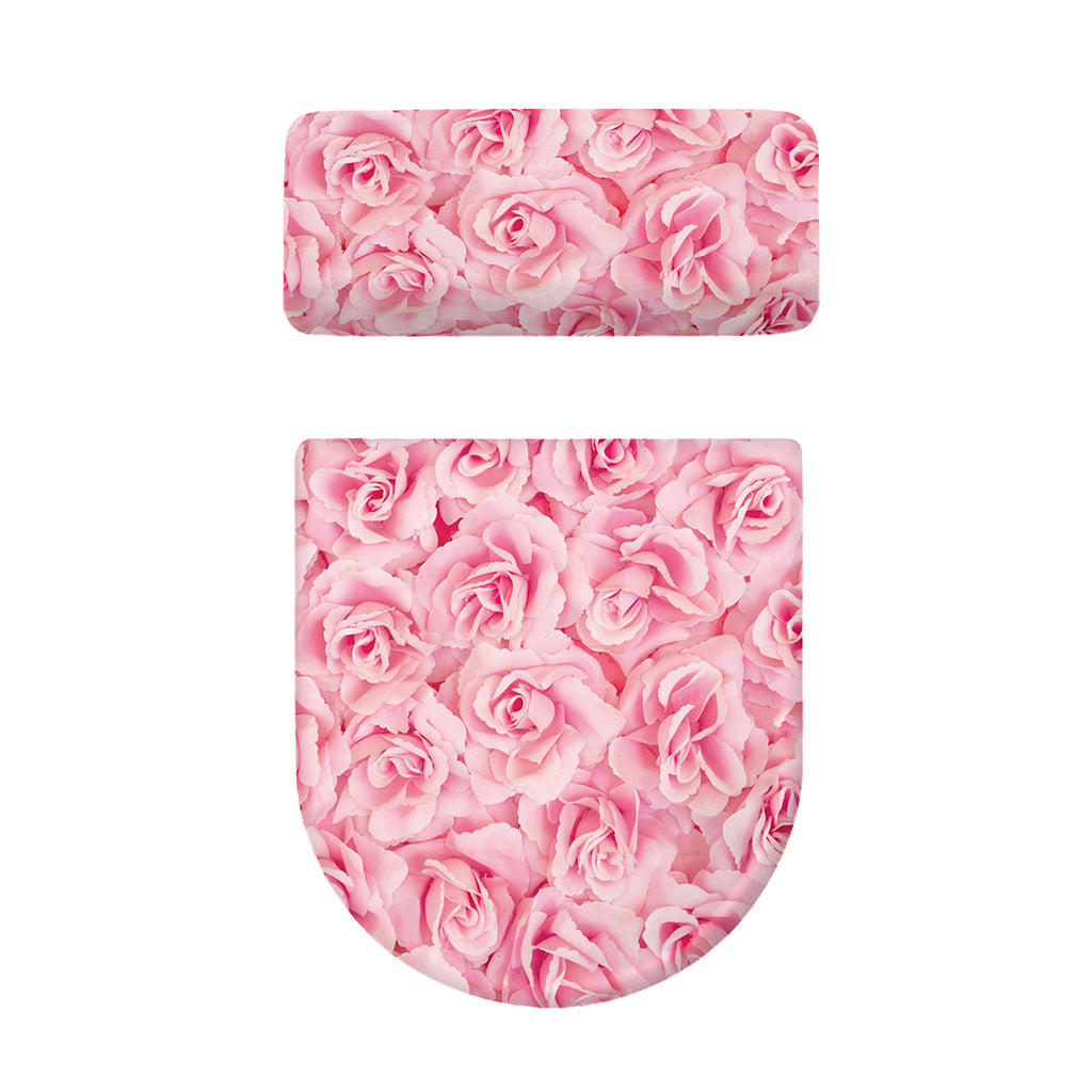 Pink Rose Print Toilet Lid And Tank Cover Set