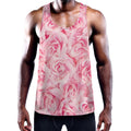 Pink Rose Print Men's Workout Tank Top