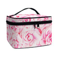 Pink Rose Print Travel Makeup Bag