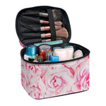 Pink Rose Print Travel Makeup Bag