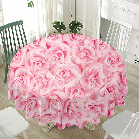 Pink Rose Print Waterproof Round Tablecloth