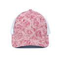 Pink Rose Print White Mesh Trucker Hat