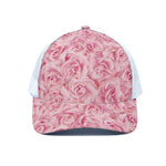 Pink Rose Print White Mesh Trucker Cap