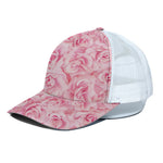 Pink Rose Print White Mesh Trucker Cap