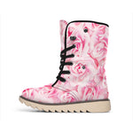 Pink Rose Print Winter Boots