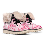 Pink Rose Print Winter Boots