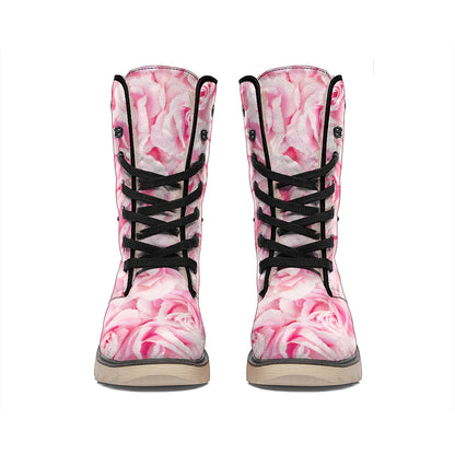 Pink Rose Print Winter Boots