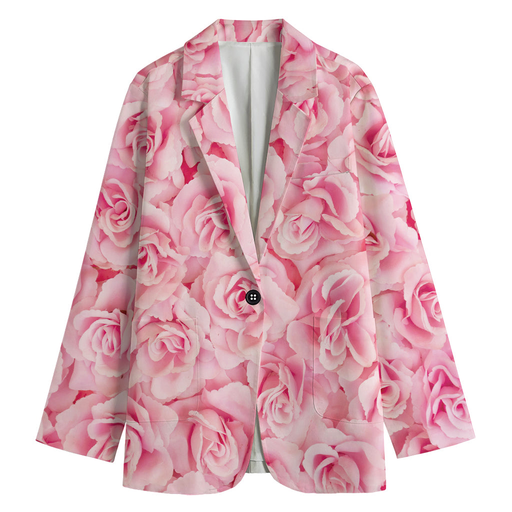 Pink Rose Print Women's Blazer