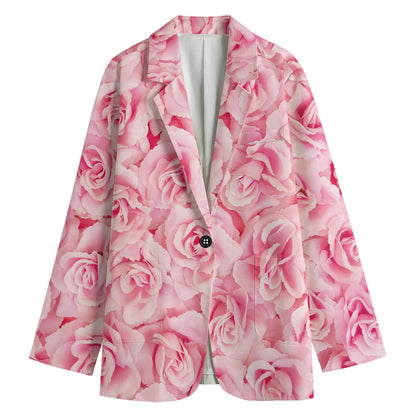 Pink Rose Print Women's Blazer