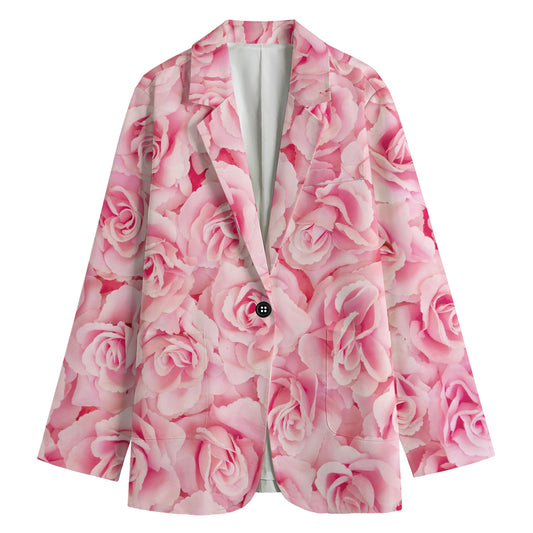 Pink Rose Print Women's Blazer