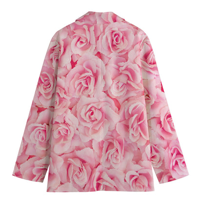 Pink Rose Print Women's Blazer