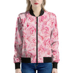 Pink Rose Print Women's Bomber Jacket