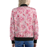 Pink Rose Print Women's Bomber Jacket