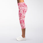 Pink Rose Print Women's Capri Leggings