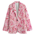 Pink Rose Print Women's Cotton Blazer