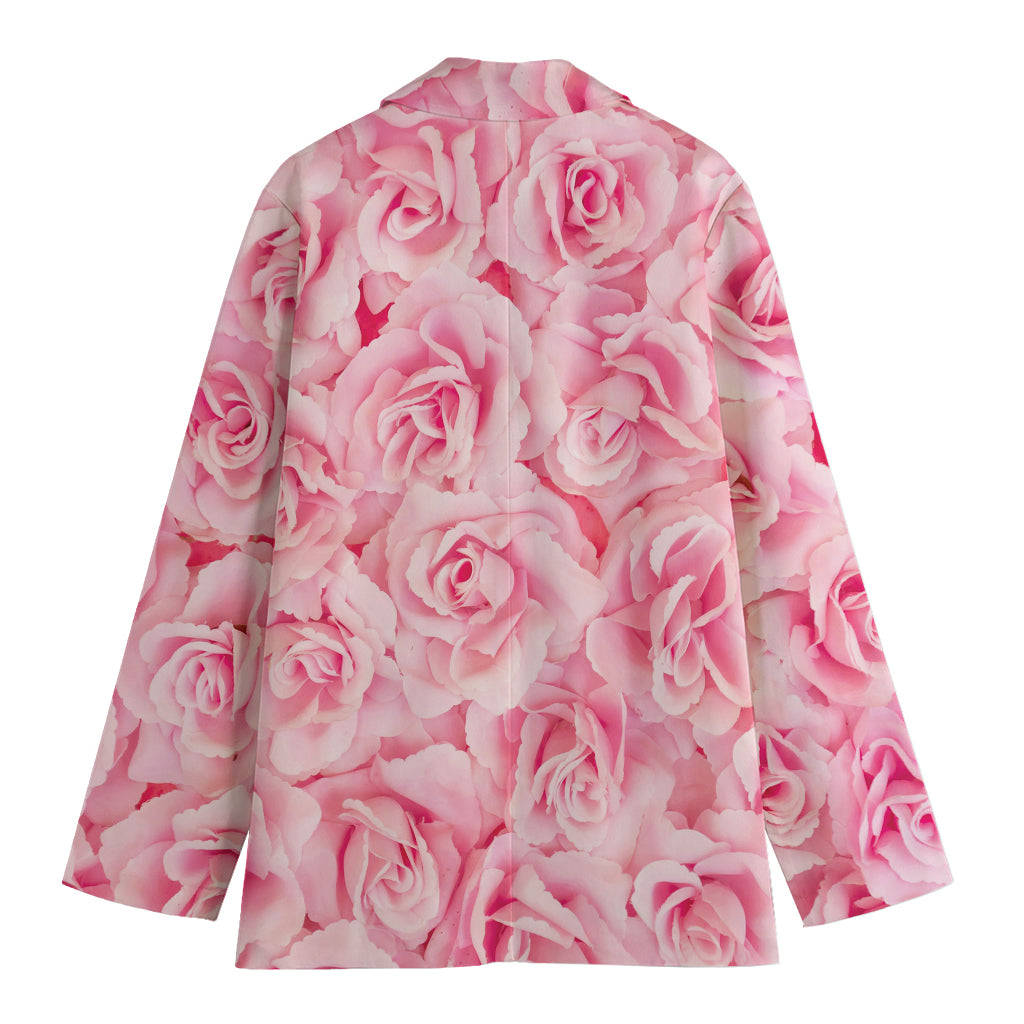 Pink Rose Print Women's Cotton Blazer
