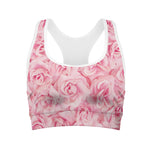 Pink Rose Print Women's Sports Bra