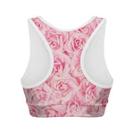 Pink Rose Print Women's Sports Bra