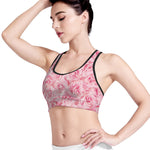 Pink Rose Print Women's Sports Bra