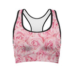 Pink Rose Print Women's Sports Bra