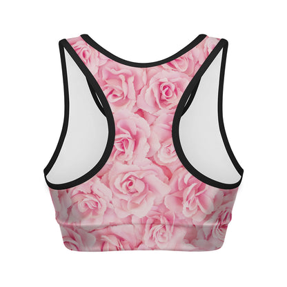 Pink Rose Print Women's Sports Bra
