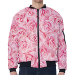 Pink Rose Print Zip Sleeve Bomber Jacket