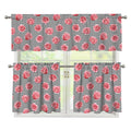 Pink Rose Zigzag Pattern Print 3 Piece Kitchen Curtains