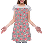 Pink Rose Zigzag Pattern Print Adjustable Apron