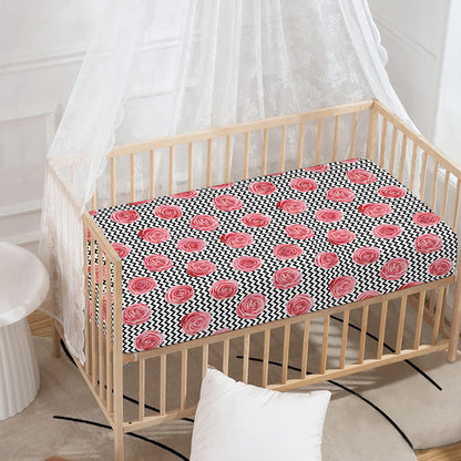 Pink Rose Zigzag Pattern Print Baby Crib Sheet