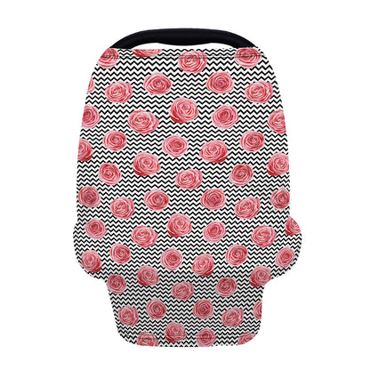Pink Rose Zigzag Pattern Print Baby Seat Cover