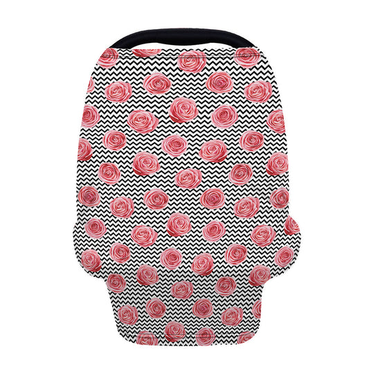 Pink Rose Zigzag Pattern Print Baby Seat Cover