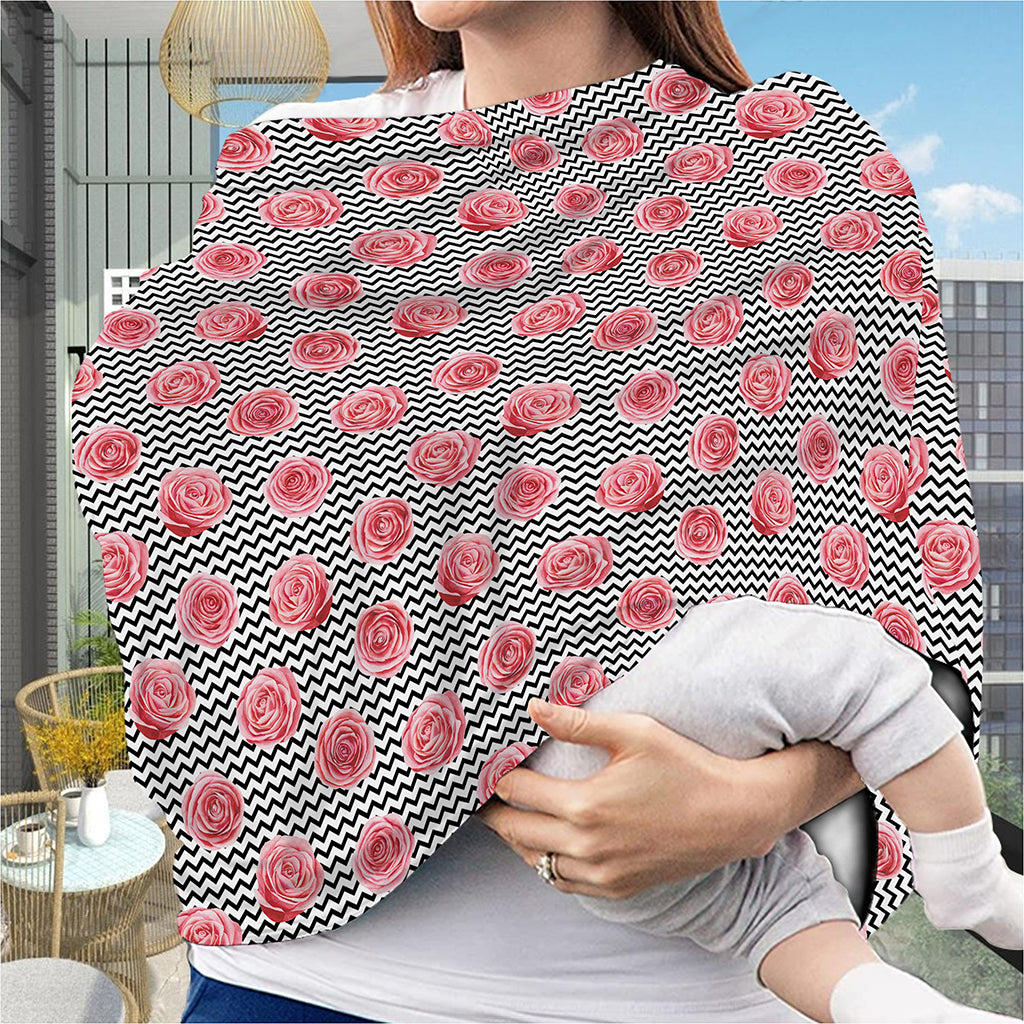 Pink Rose Zigzag Pattern Print Baby Seat Cover