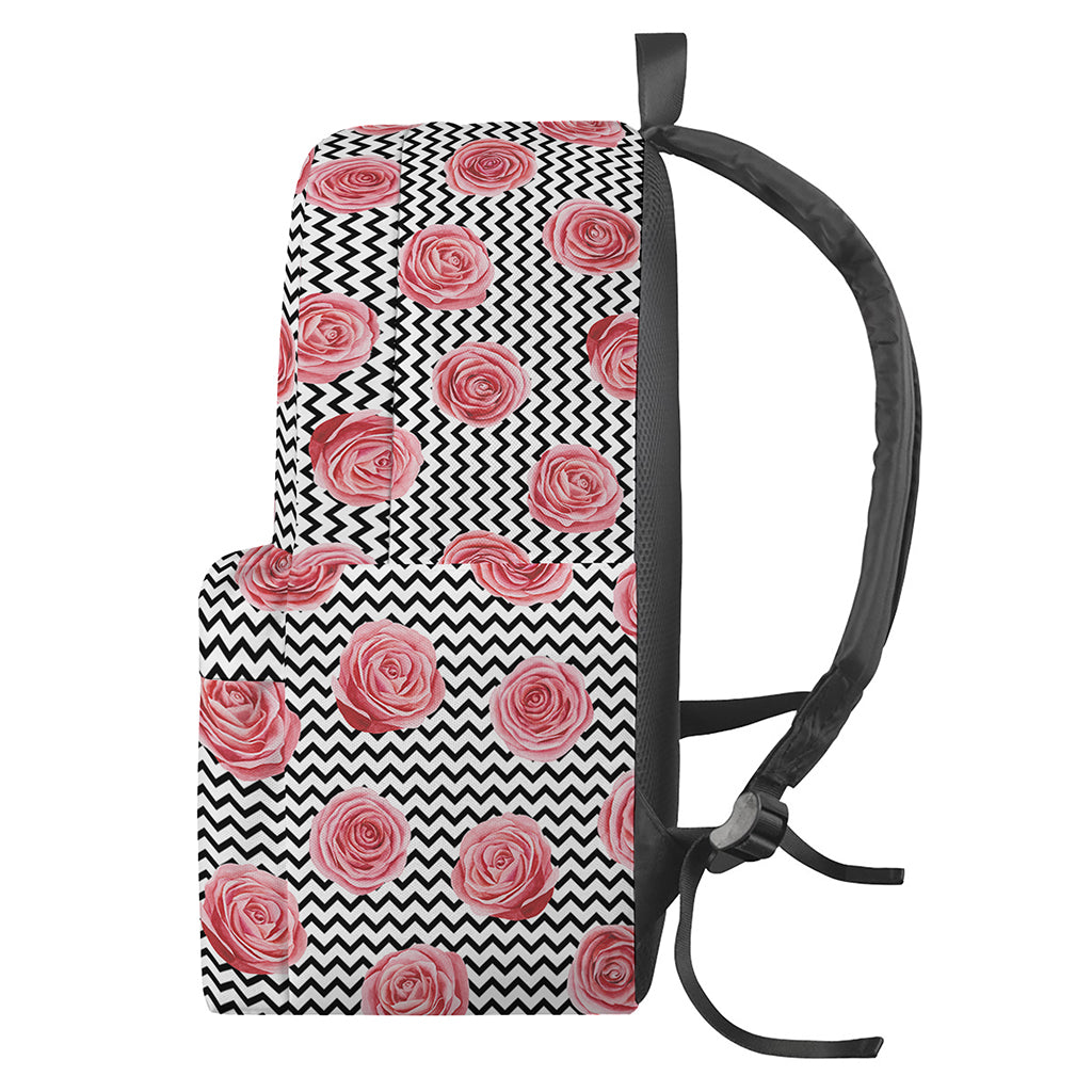 Pink Rose Zigzag Pattern Print Backpack