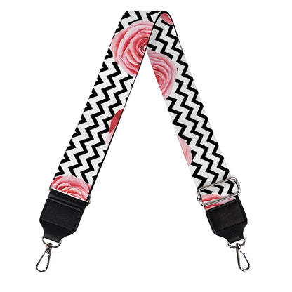 Pink Rose Zigzag Pattern Print Bag Strap
