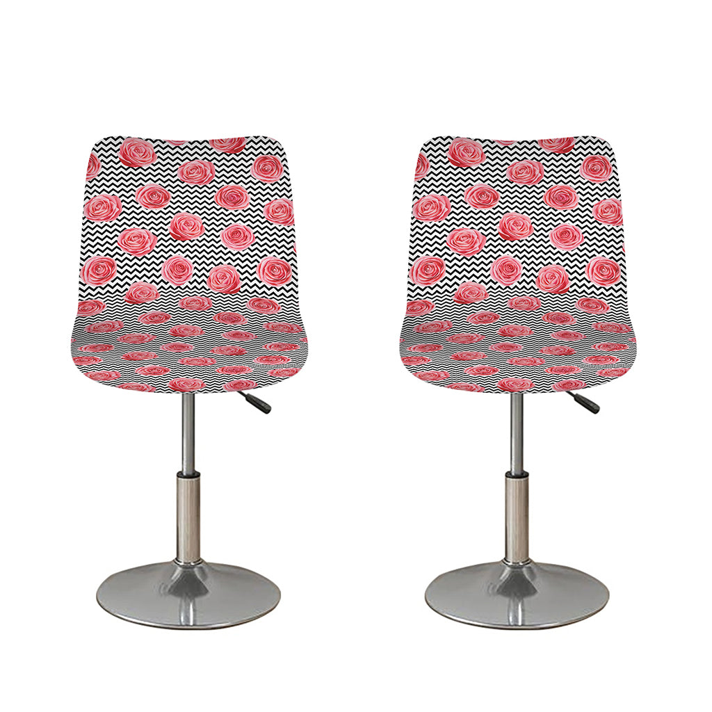 Pink Rose Zigzag Pattern Print Bar Stool Covers