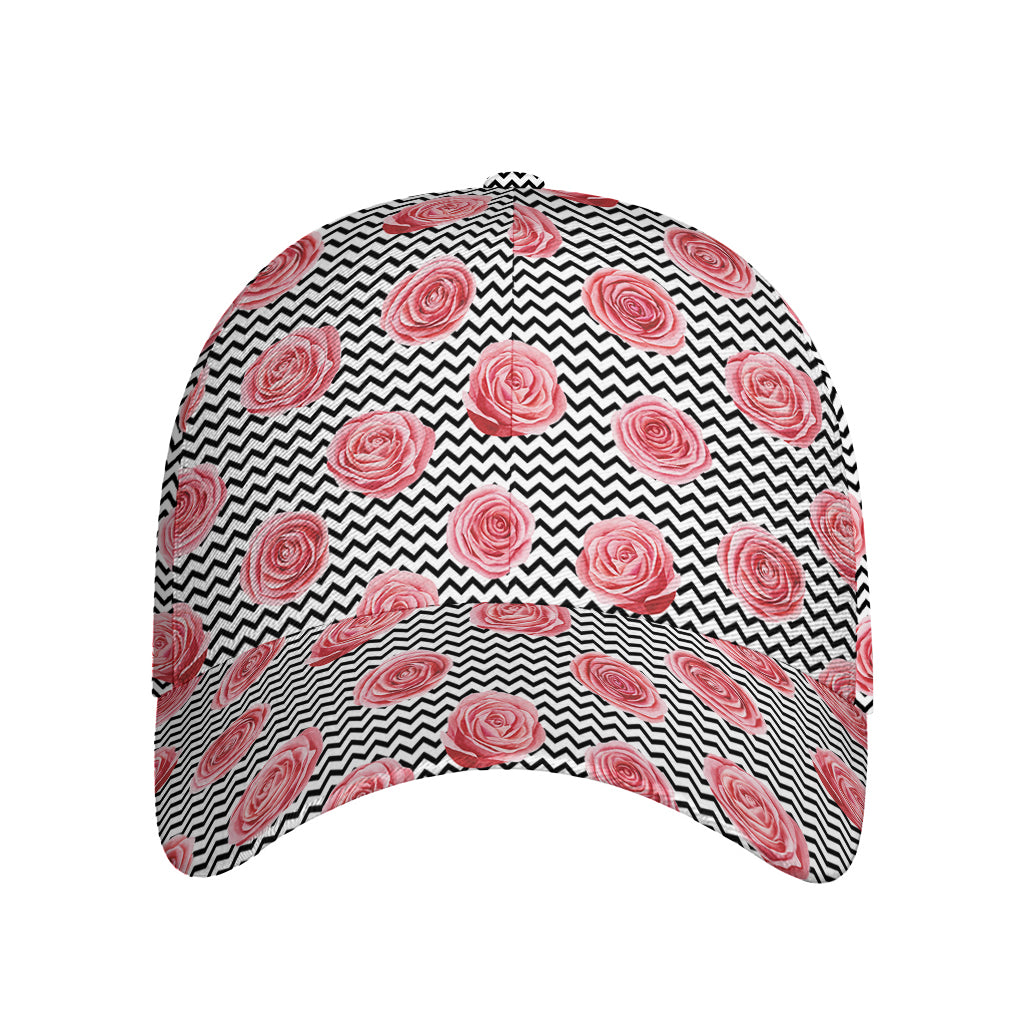 Pink Rose Zigzag Pattern Print Baseball Cap